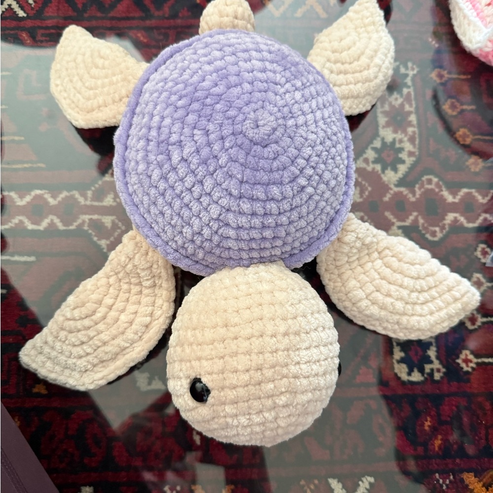 Plush Purple and Cream Turtle Stuffed Animal